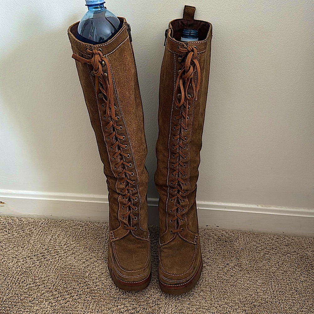 Y2K vintage KORS Michael Kors brown suede wooden heeled boots